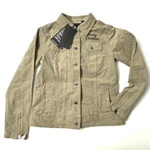 Harley Davidson Women's Small Corduroy Jacket Silver Sage Tan Beige